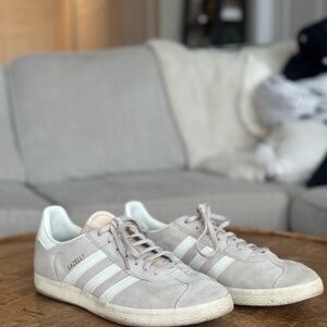 adidas Gazelle Suede Sneakers in Light Gray and White Accents
